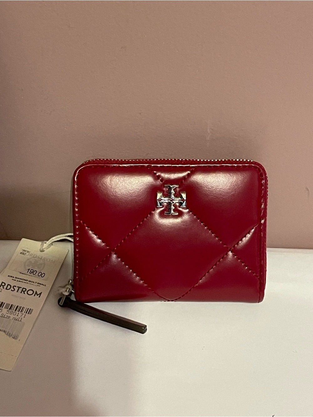 New Tory Burch Red Quilted Zip Wallet